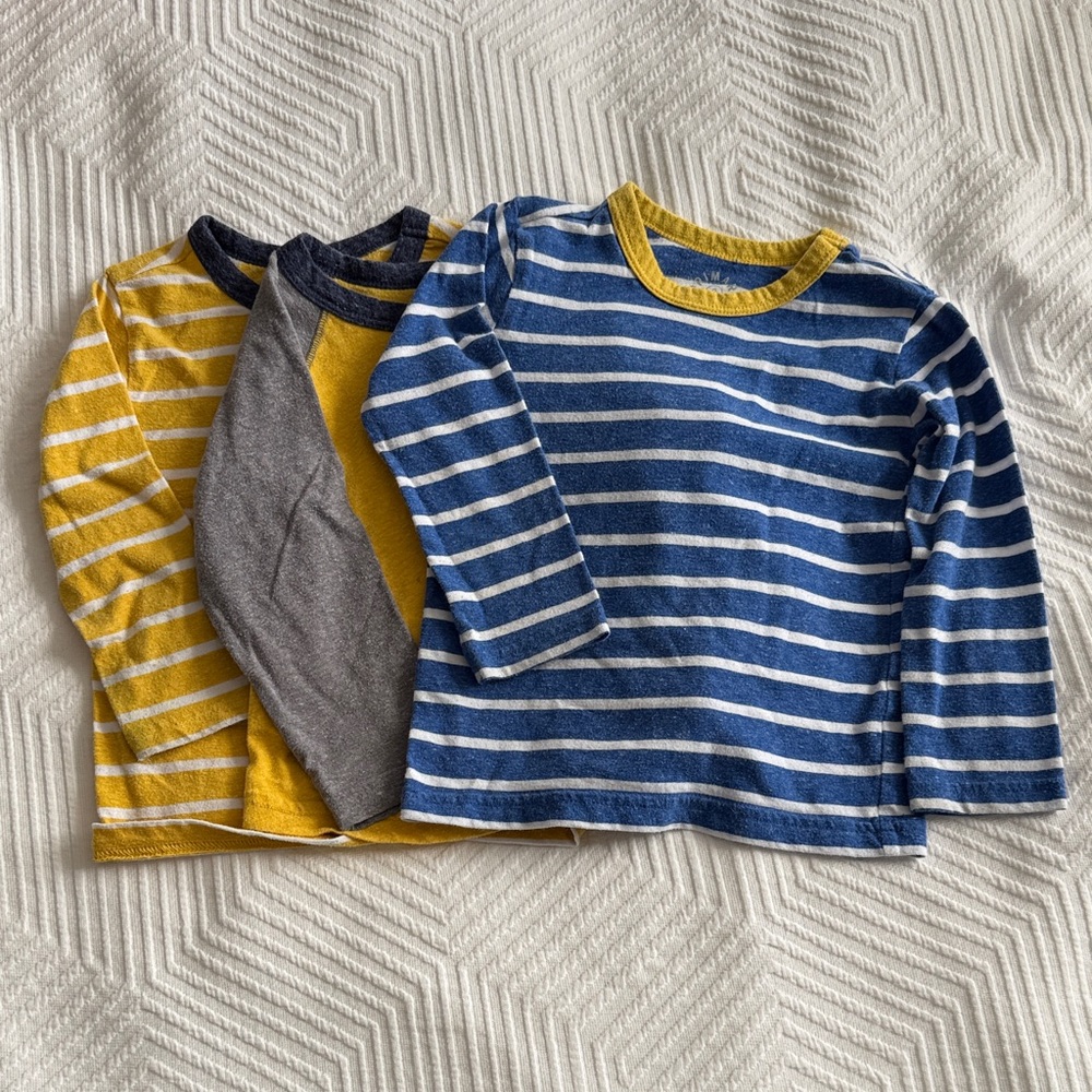 Primary- Striped Kids Long Sleeve Shirt Set - Blue, Gray, Yellow